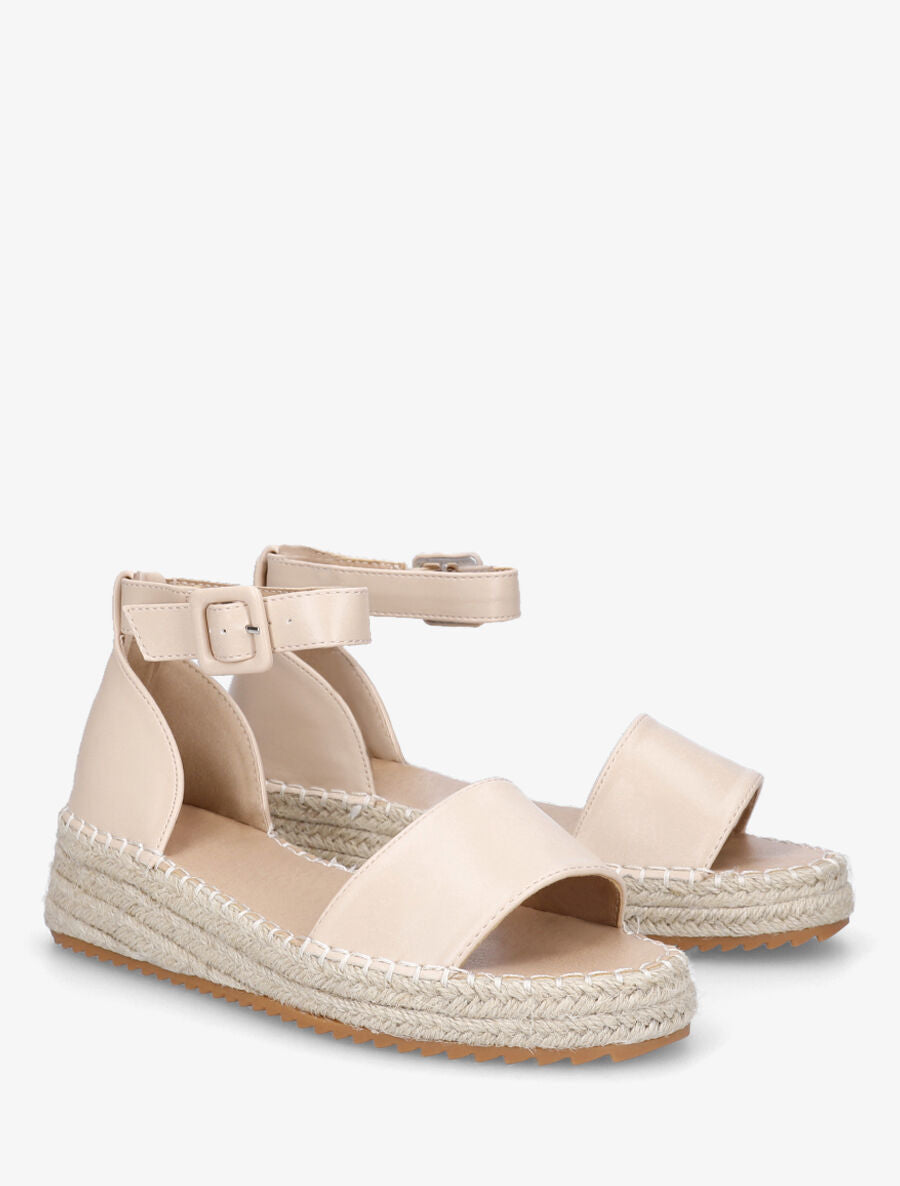 Sandales compensées en simili - Beige - 4
