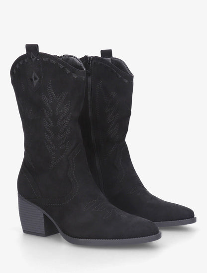 Bottines santiags en suédine à talon - Noir - 4