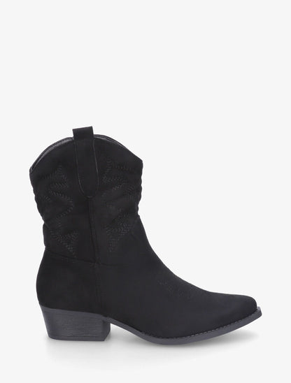 Bottines style santiags en suédine - Noir - 5
