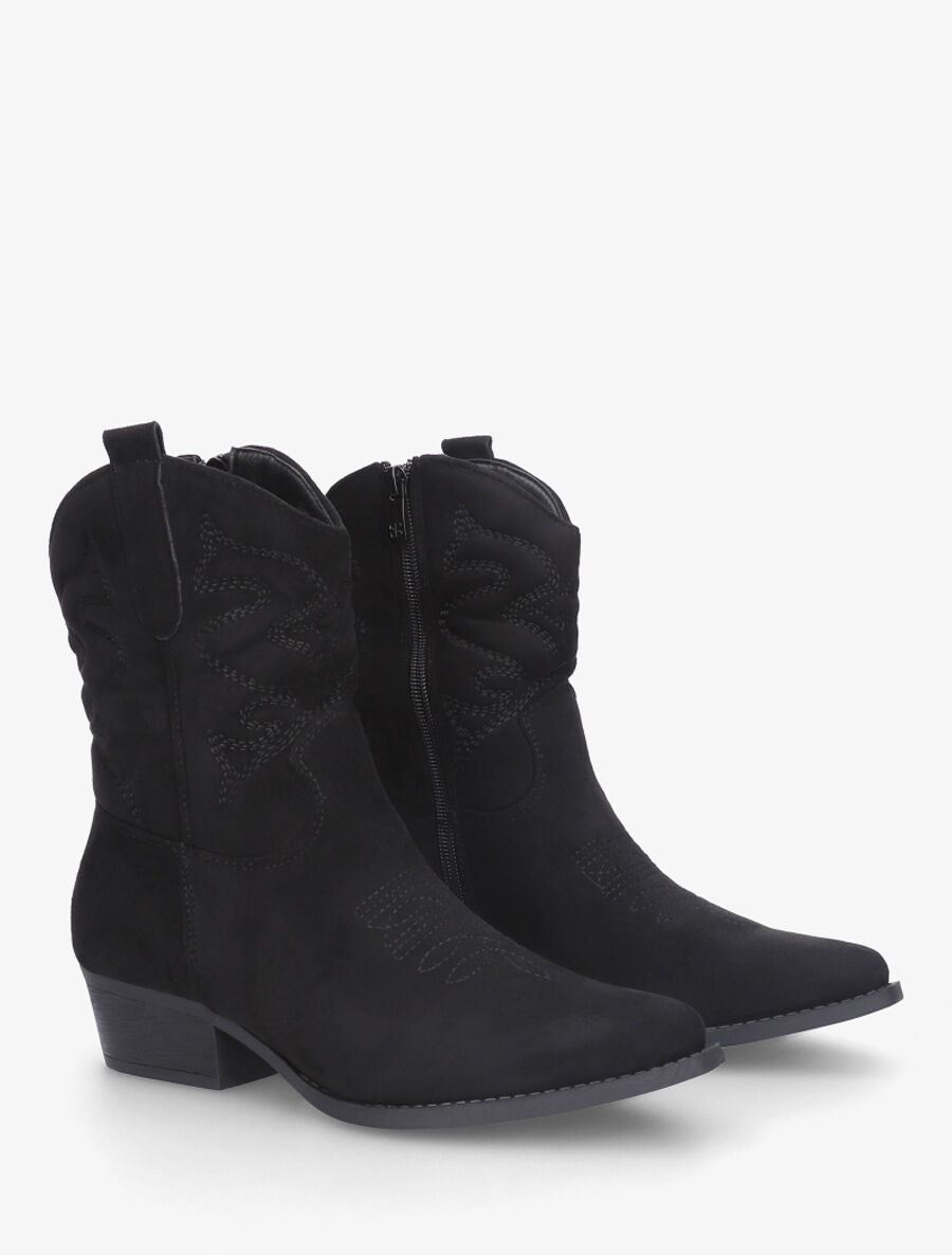 Bottines style santiags en suédine - Noir - 4