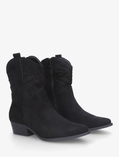 Bottines style santiags en suédine - Noir - 4