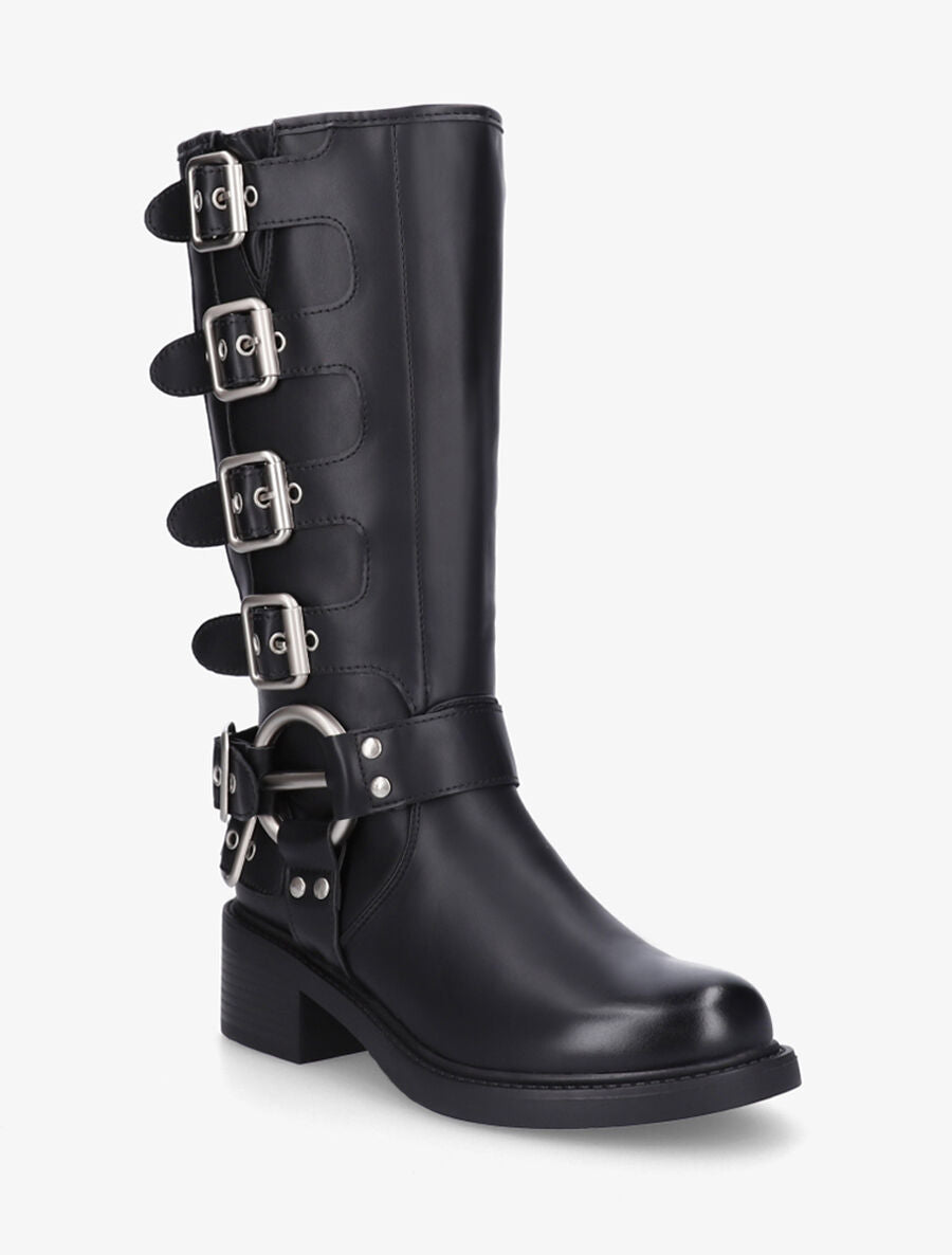 Bottes en simili à boucles - Noir - 2