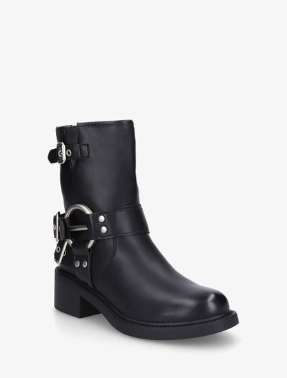 Bottines montantes en simili à boucles - Noir - 2