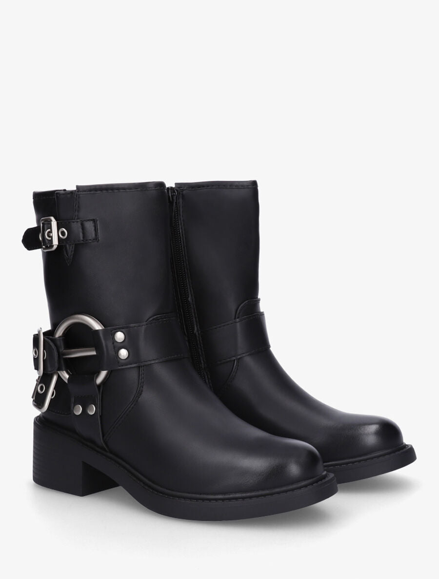 Bottines montantes en simili à boucles - Noir - 4