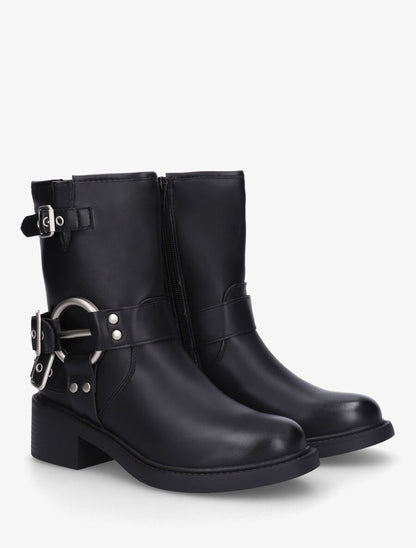 Bottines montantes en simili à boucles - Noir - 4