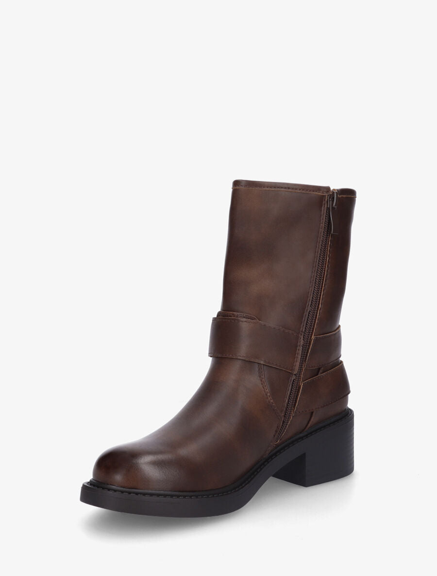 Bottines montantes en simili à boucles - Marron - 3