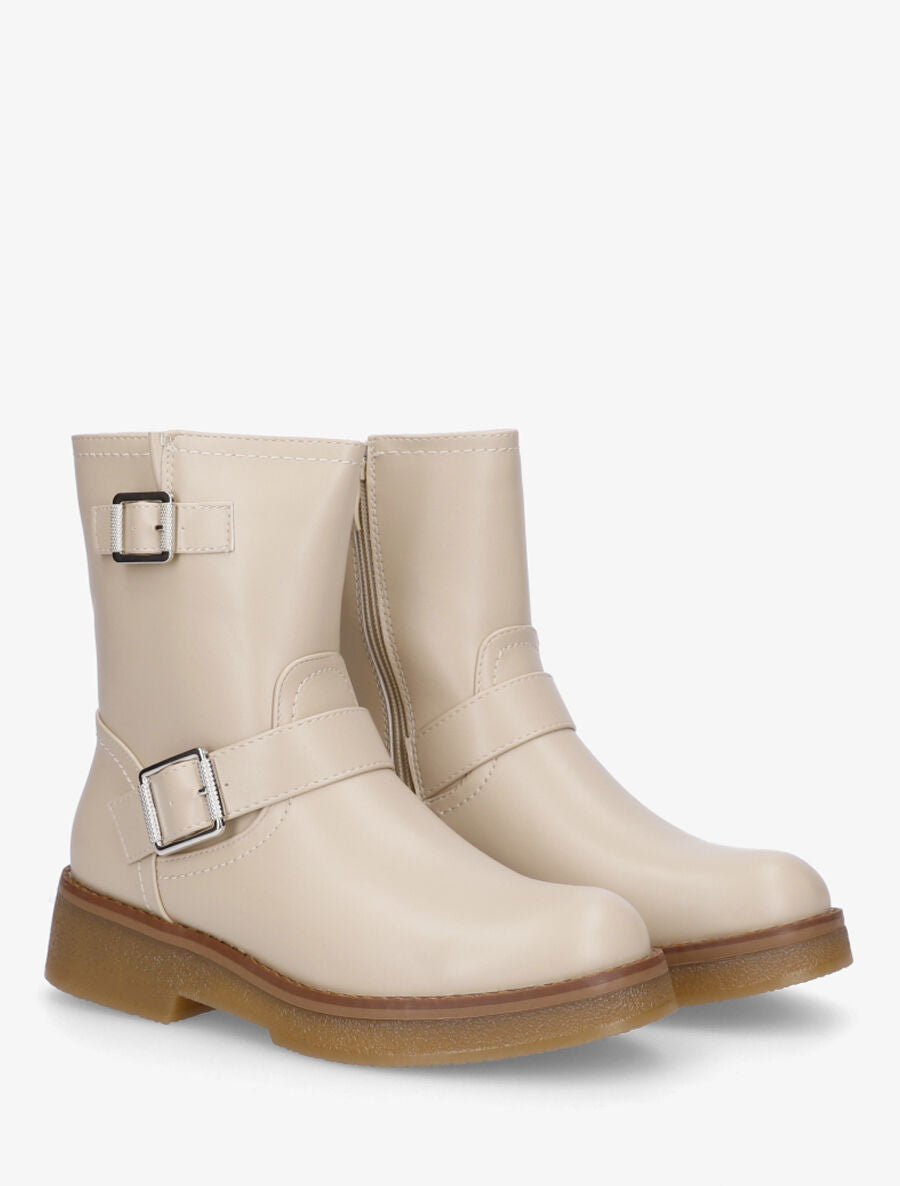 Bottines en simili à boucles stylisées - Beige - 4