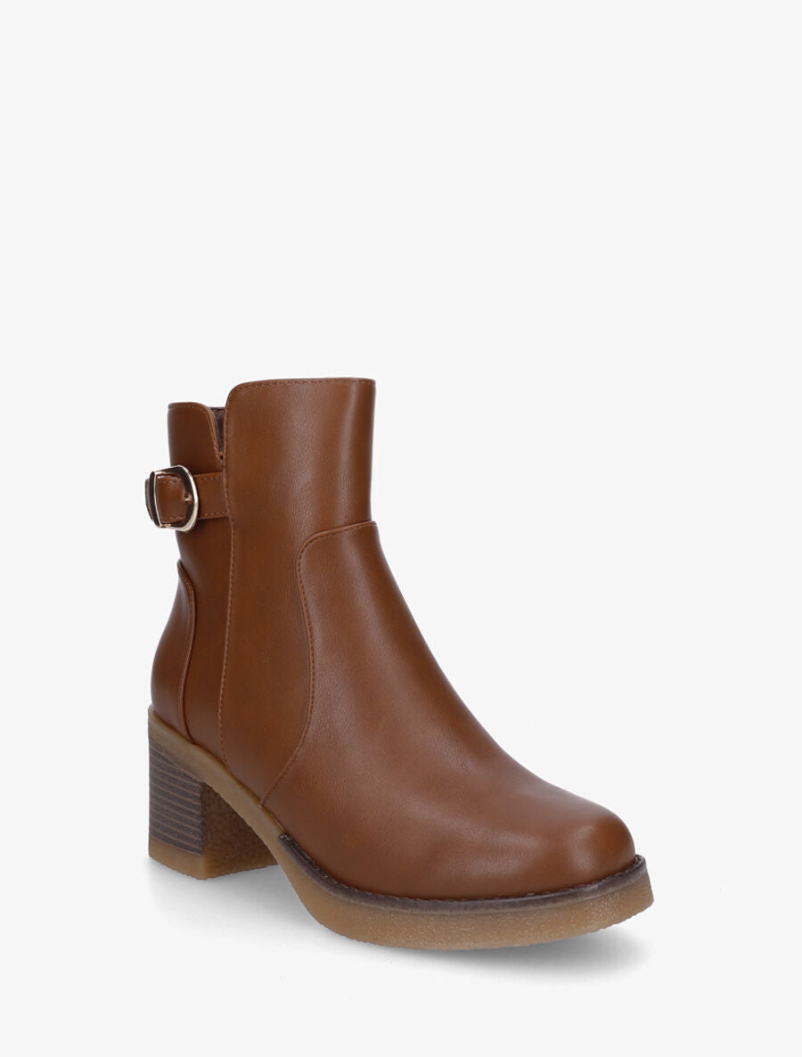 Bottines en simili à talon épais et boucle - Camel - 2