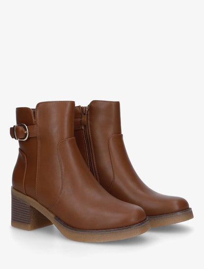 Bottines en simili à talon épais et boucle - Camel - 4