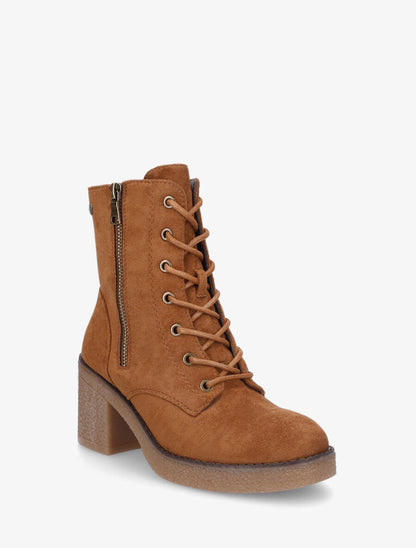 Bottines montantes en suédine et à talon - Camel - 2