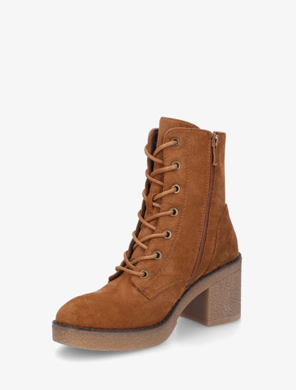 Bottines montantes en suédine et à talon - Camel - 3