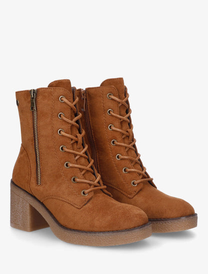 Bottines montantes en suédine et à talon - Camel - 4