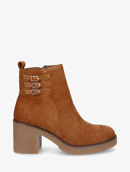 Bottines en suédine à talon épais - Camel - 1