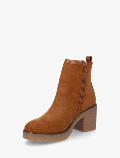 Bottines en suédine à talon épais - Camel - 3