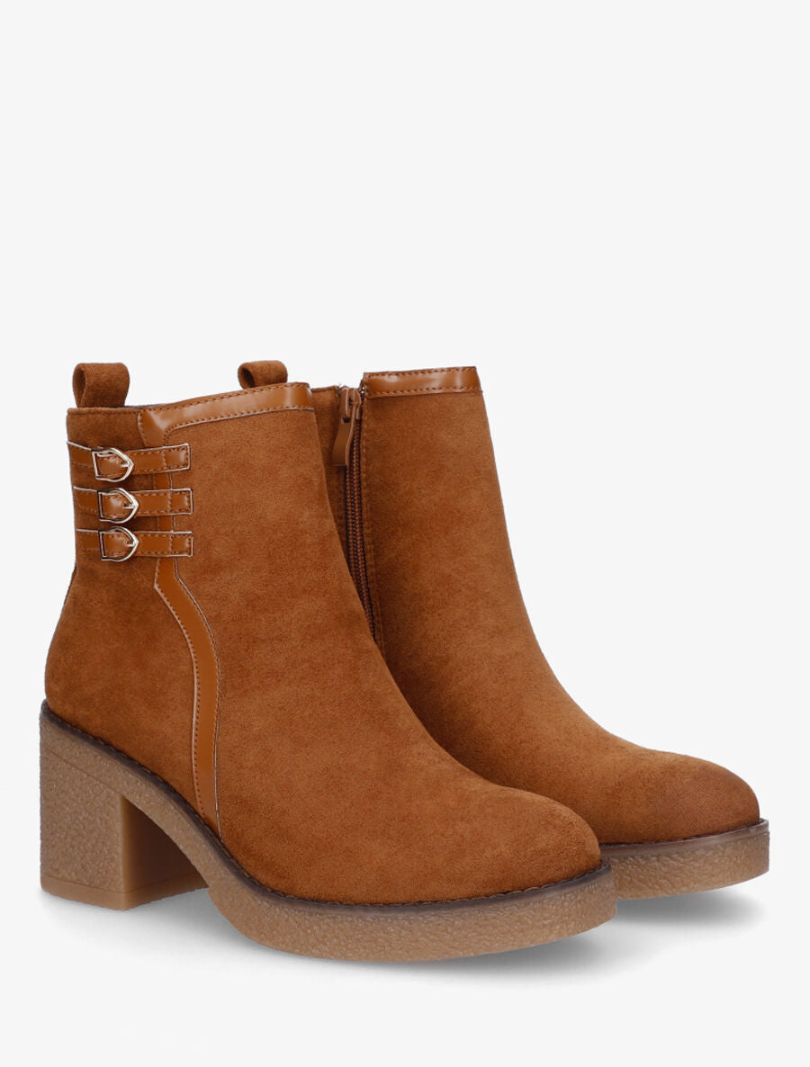 Bottines en suédine à talon épais - Camel - 4