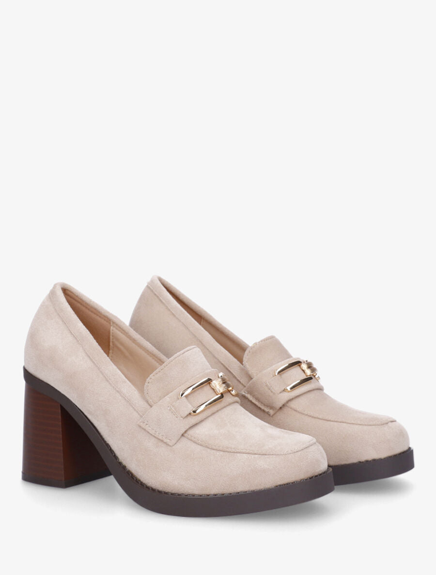 Mocassins en suédine à talon épais - Beige - 4