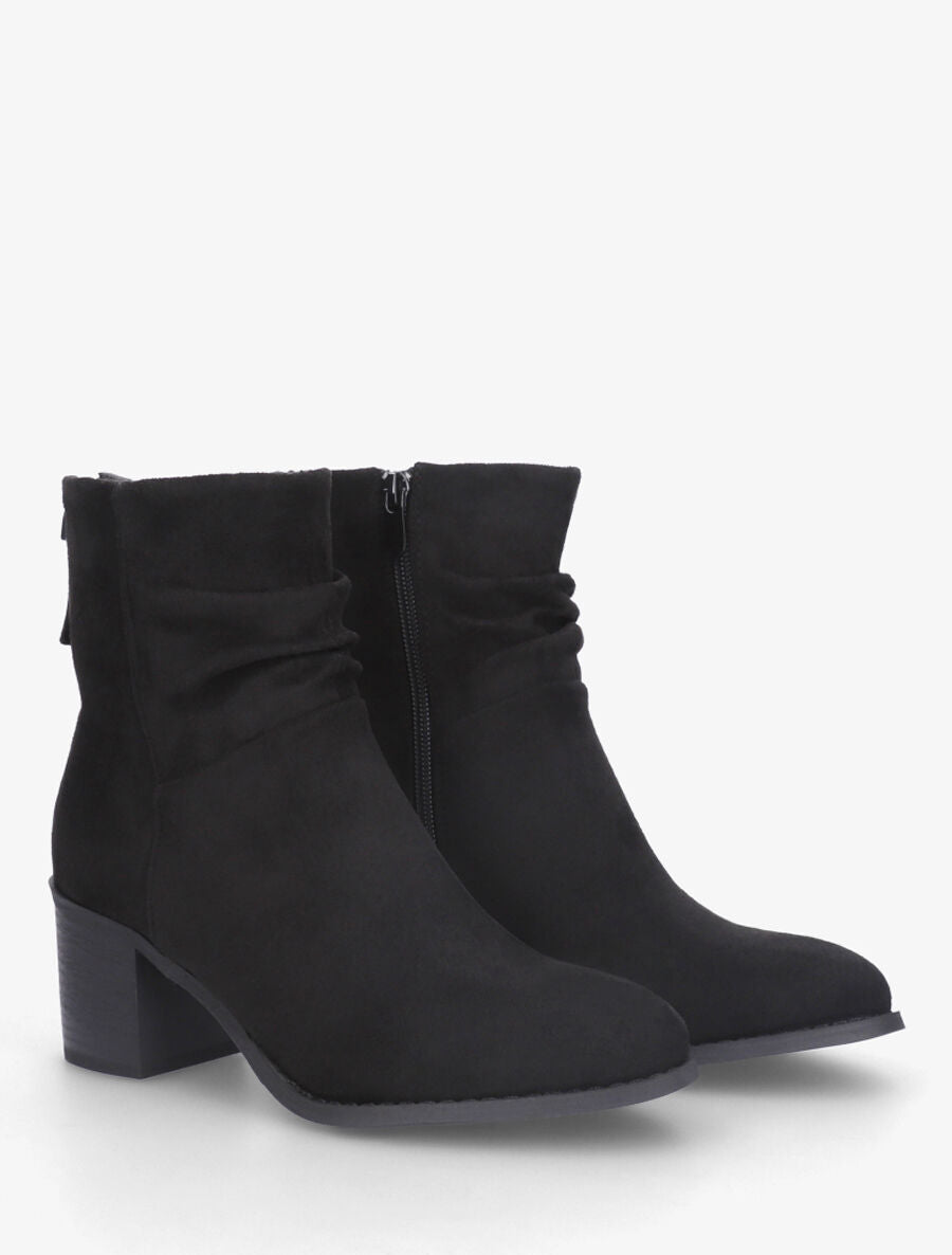 Bottines en suédine effet plissé - Noir - 4