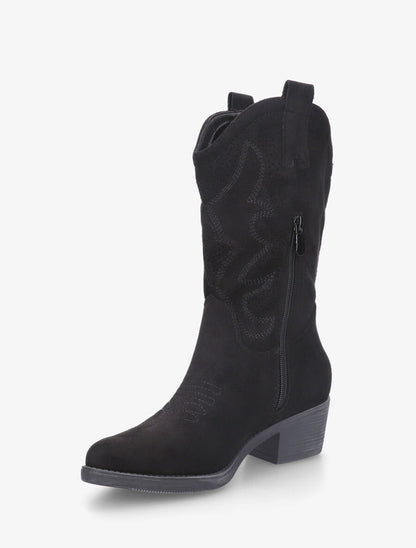 Bottines en suédine ajourées style santiags - Noir - 3