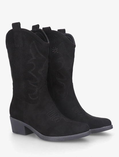 Bottines en suédine ajourées style santiags - Noir - 4