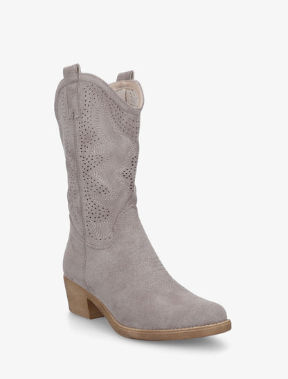 Bottines en suédine ajourées style santiags - Gris - 2