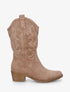 Bottines en suédine ajourées style santiags - Taupe - 1