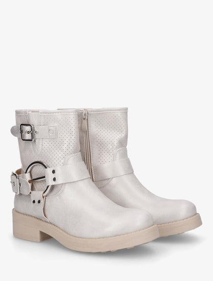 Bottines en simili nacré à quartier ajouré et boucles - Argent - 4