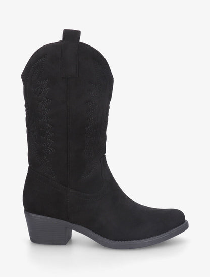 Bottines en suédine style santiags - Noir - 1