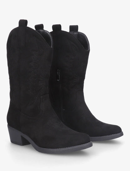Bottines en suédine style santiags - Noir - 4