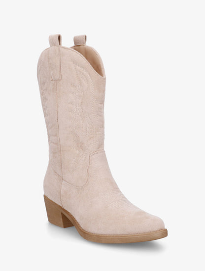 Bottines en suédine style santiags - Beige - 2