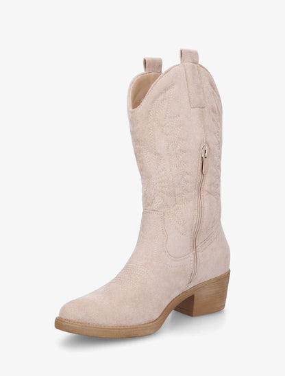Bottines en suédine style santiags - Beige - 3