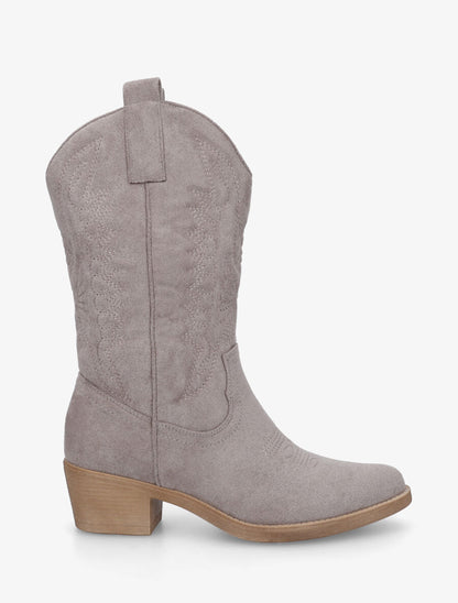 Bottines en suédine style santiags - Gris - 1