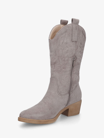 Bottines en suédine style santiags - Gris - 3