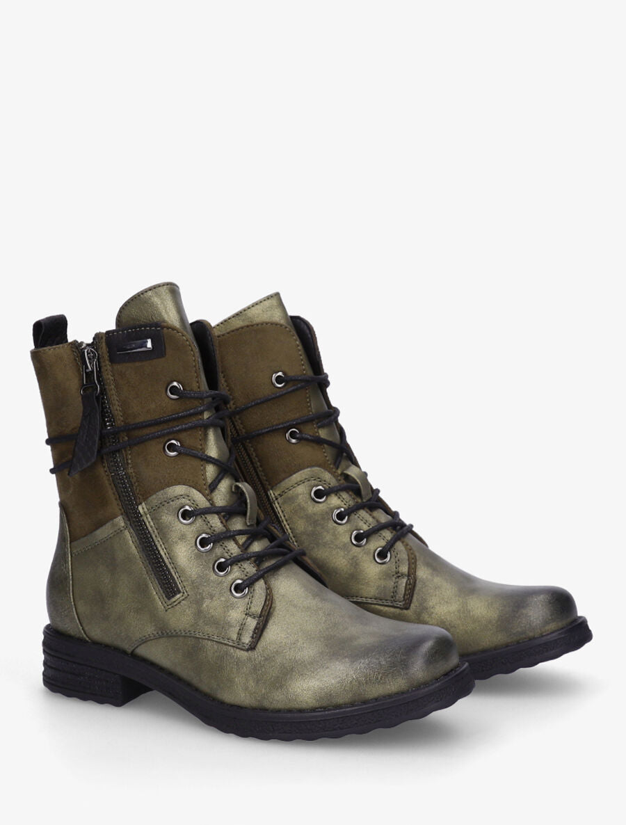 Bottines montantes et bimatière à lacets - Kaki - 4