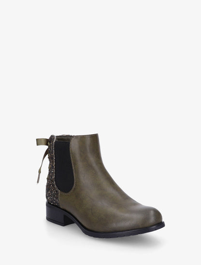 Bottines en simili à contrefort pailleté - Kaki - 2