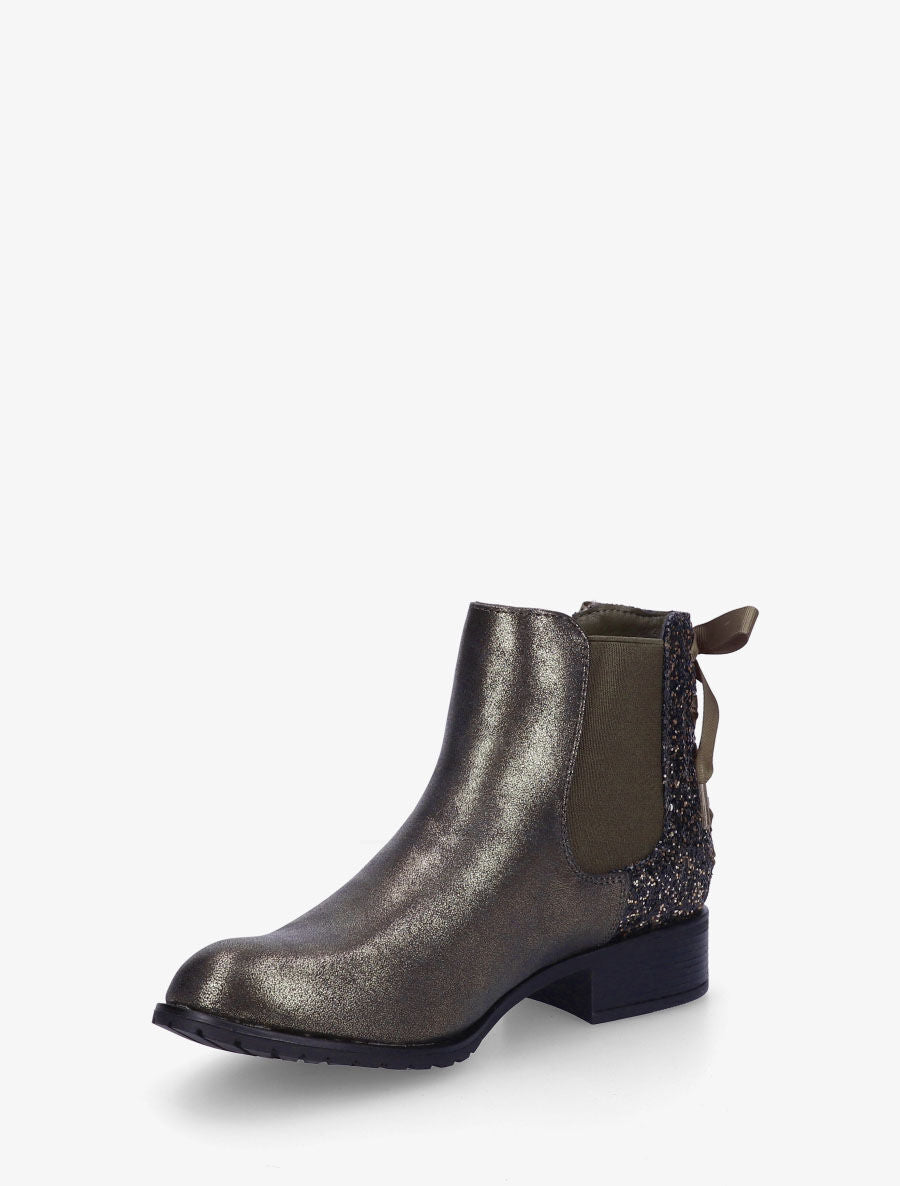 Bottines en simili nacré à contrefort pailleté - Kaki - 3