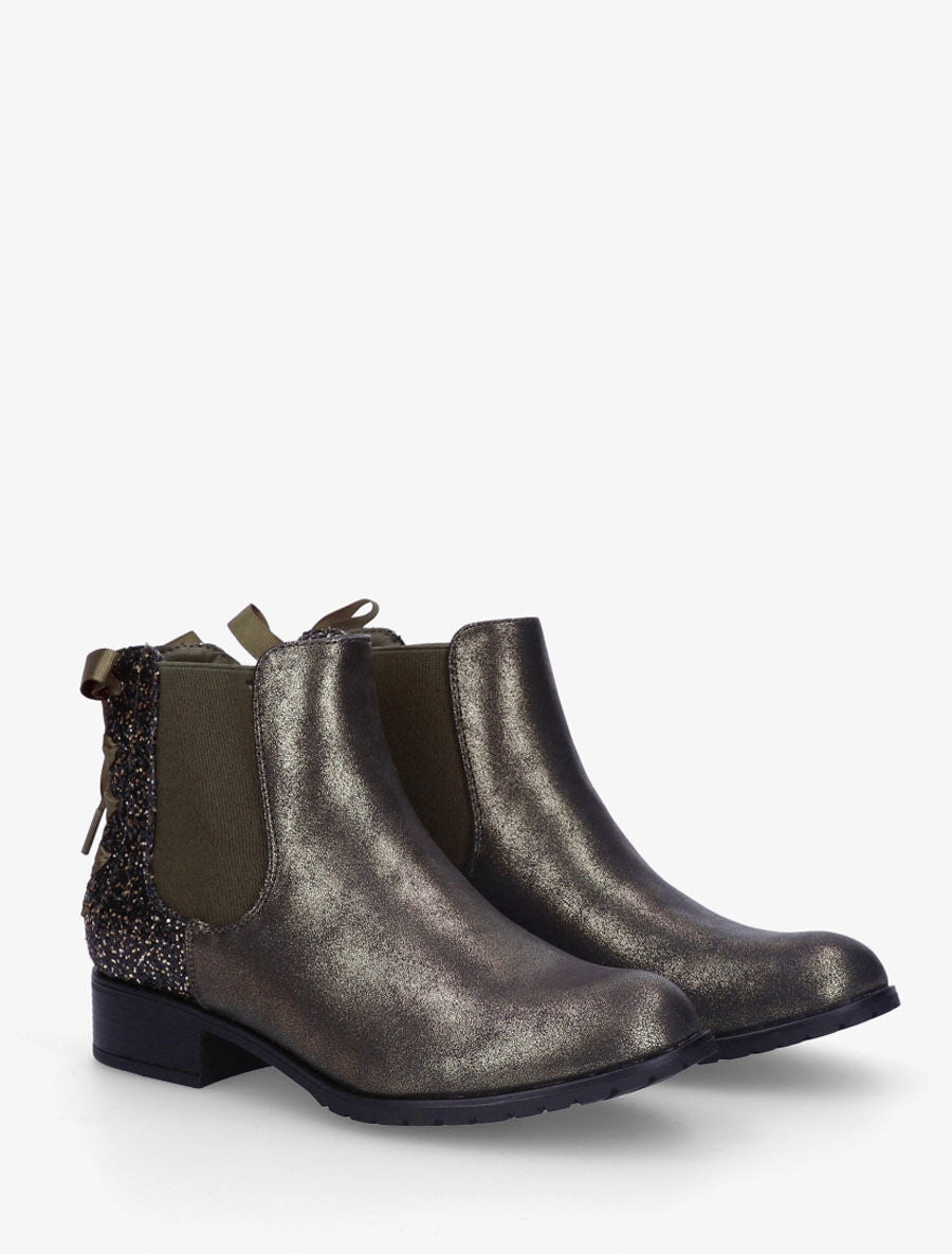 Bottines en simili nacré à contrefort pailleté - Kaki - 4