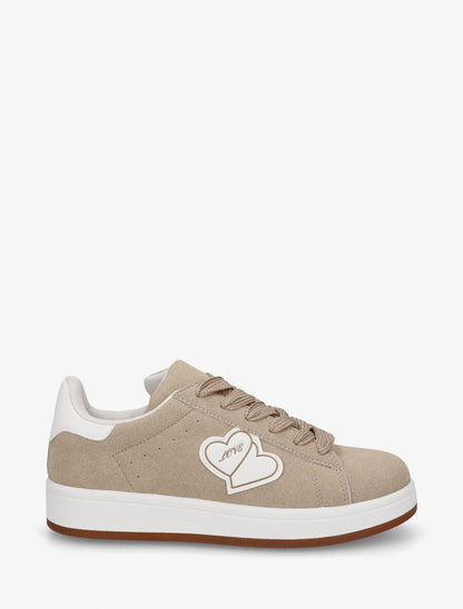 Sneakers en suédine à flocage - Taupe - 1