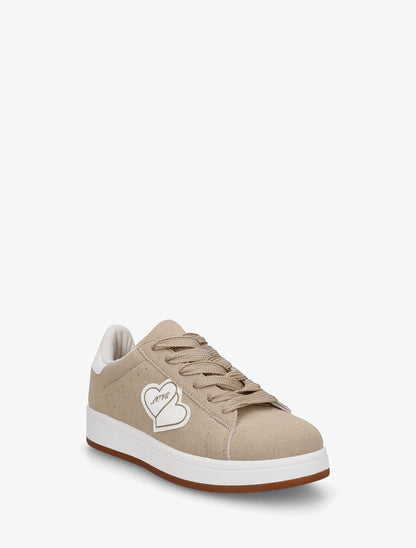 Sneakers en suédine à flocage - Taupe - 2