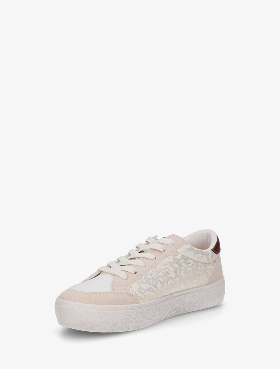 Sneakers bimatière et étoile incrustée - Beige - 3