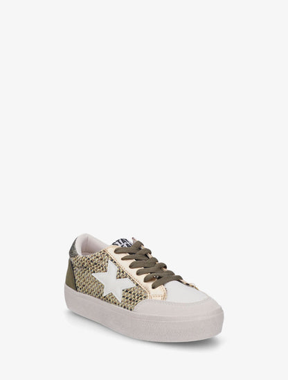 Sneakers bimatière et étoile incrustée - Kaki - 2