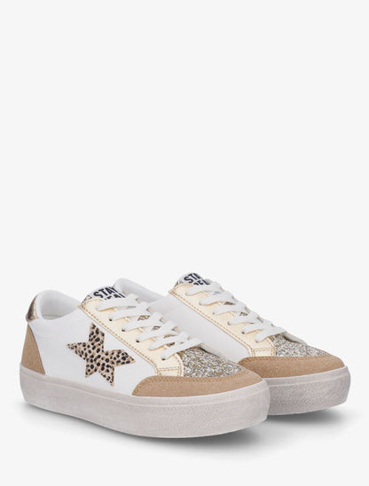 Sneakers bimatière et étoile incrustée - Taupe - 4