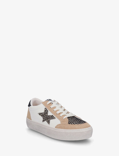 Sneakers bimatière et étoile incrustée - Camel - 2