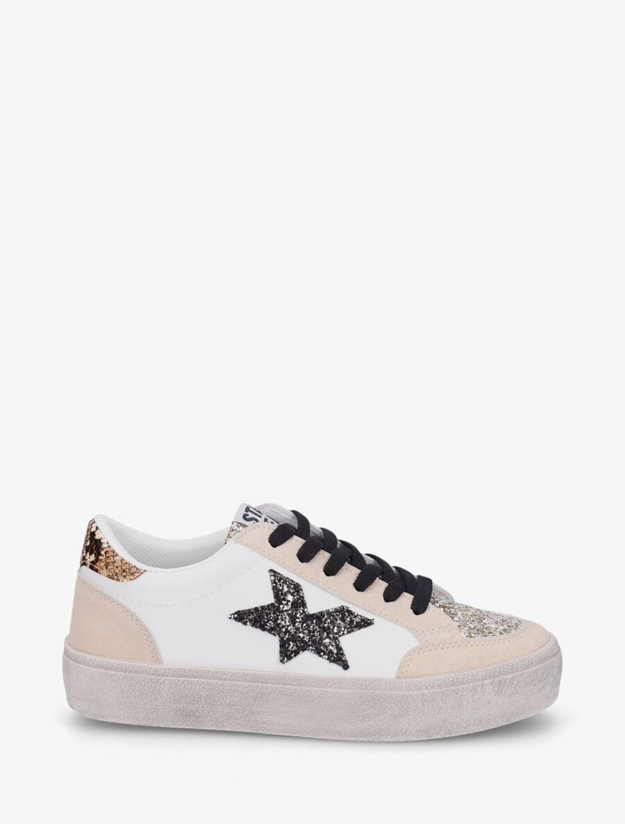 Sneakers bimatière et étoile incrustée - Noir - 5