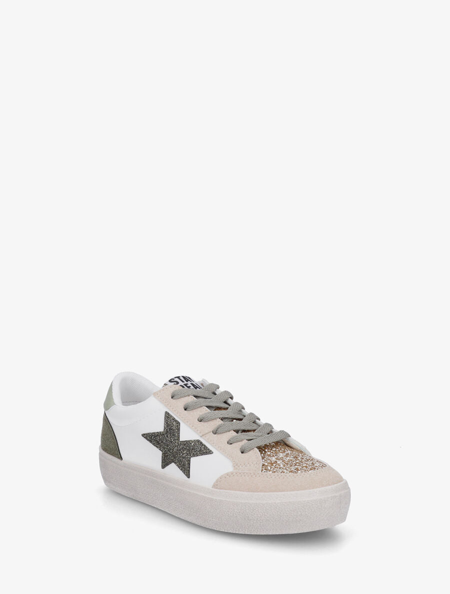 Sneakers bimatière et étoile incrustée - Kaki - 2