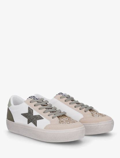 Sneakers bimatière et étoile incrustée - Kaki - 4