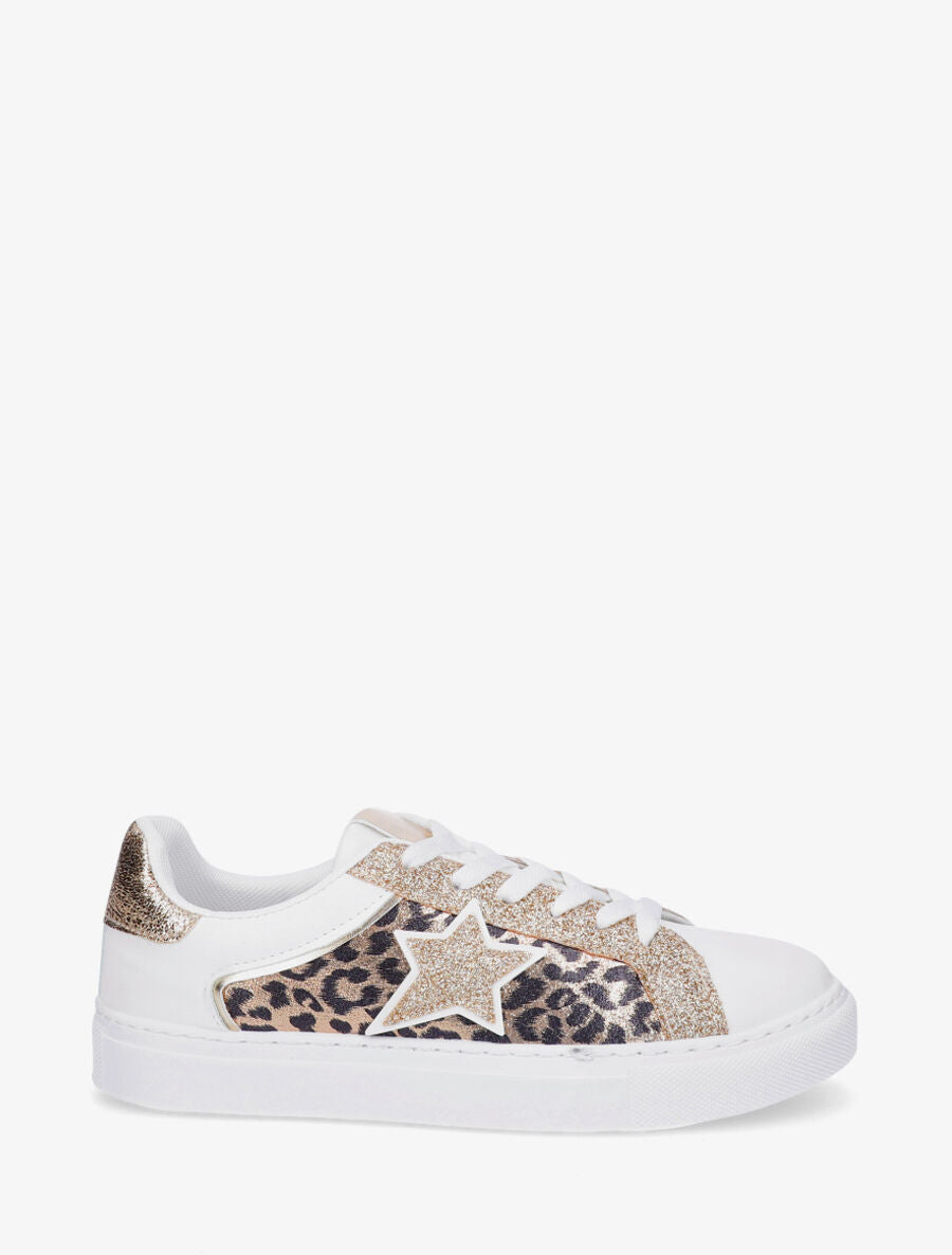 Sneakers en simili à détail étoile - Blanc - 1