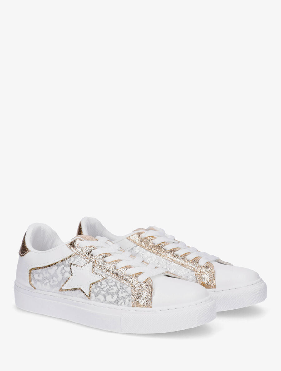 Sneakers en simili à détail étoile - Blanc - 4