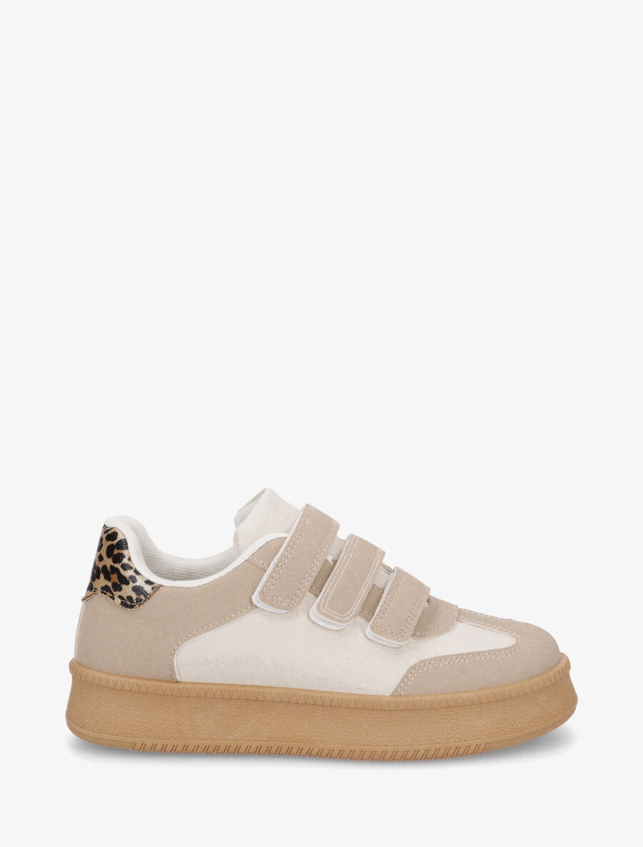 Sneakers bicolore à scratch - Taupe - 5