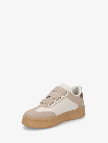 Sneakers bicolore à scratch - Taupe - 3