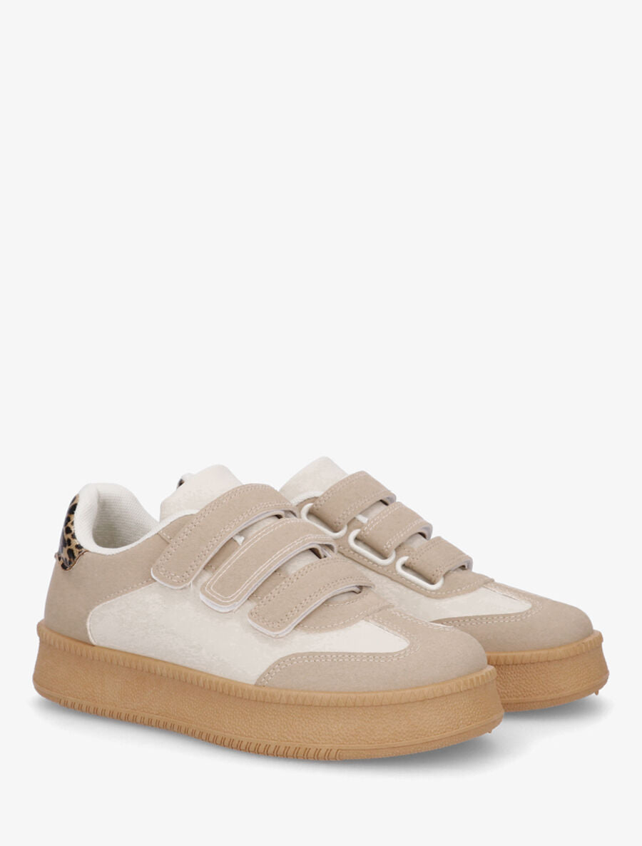 Sneakers bicolore à scratch - Taupe - 4
